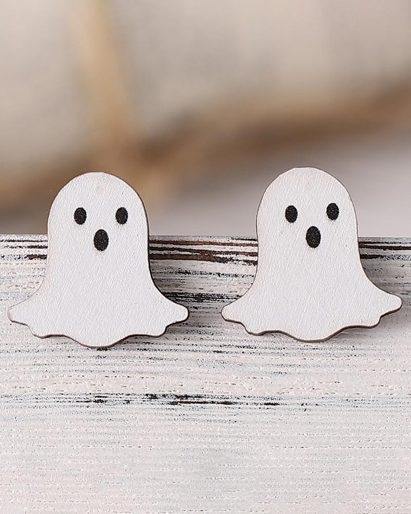

1Pair Halloween Bat Ghost Pumpkin Cartoon Stud Earrings, White