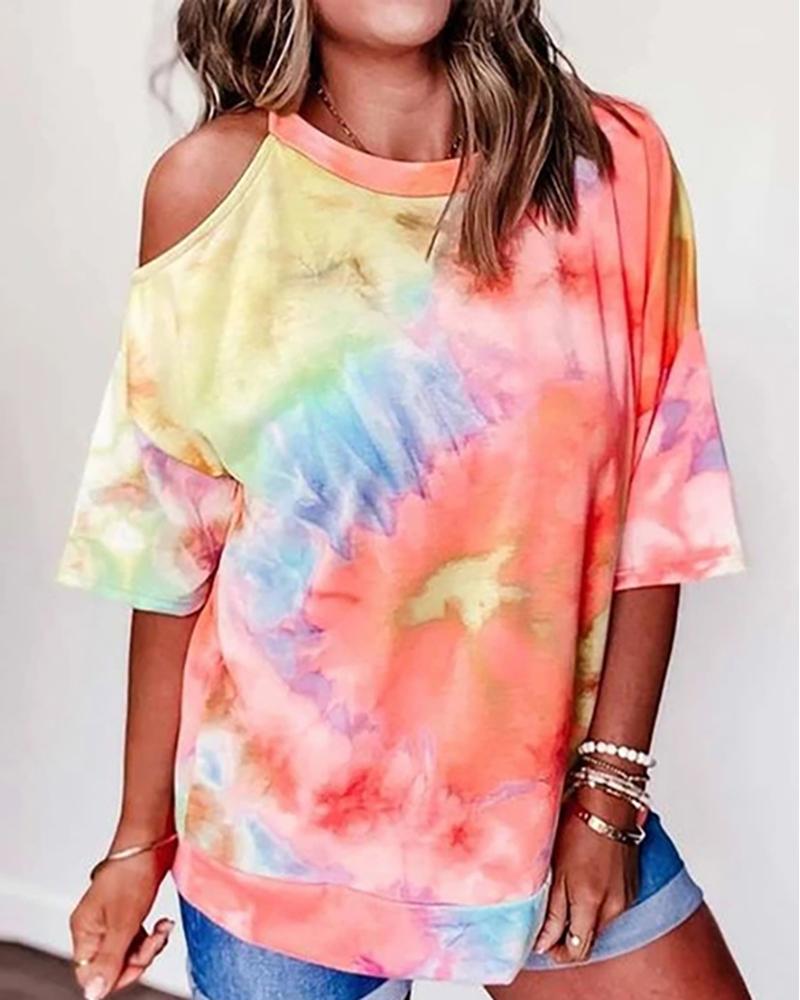 

Tie Dye Print Half Sleeve Casual T-shirt, Red