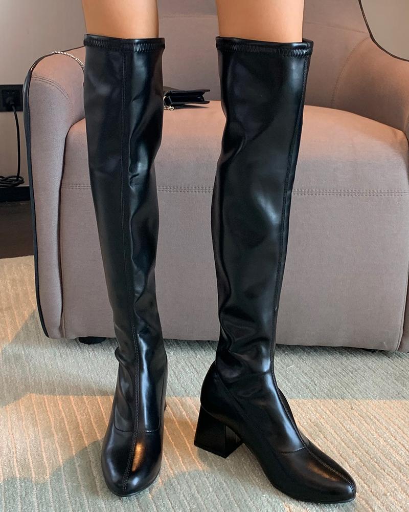 

Chunky Heel Over The Knee Winter Boots, Black