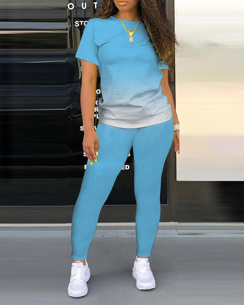 

Plus Size Ombre Casual T-shirt & Pants Set, Lighted blue