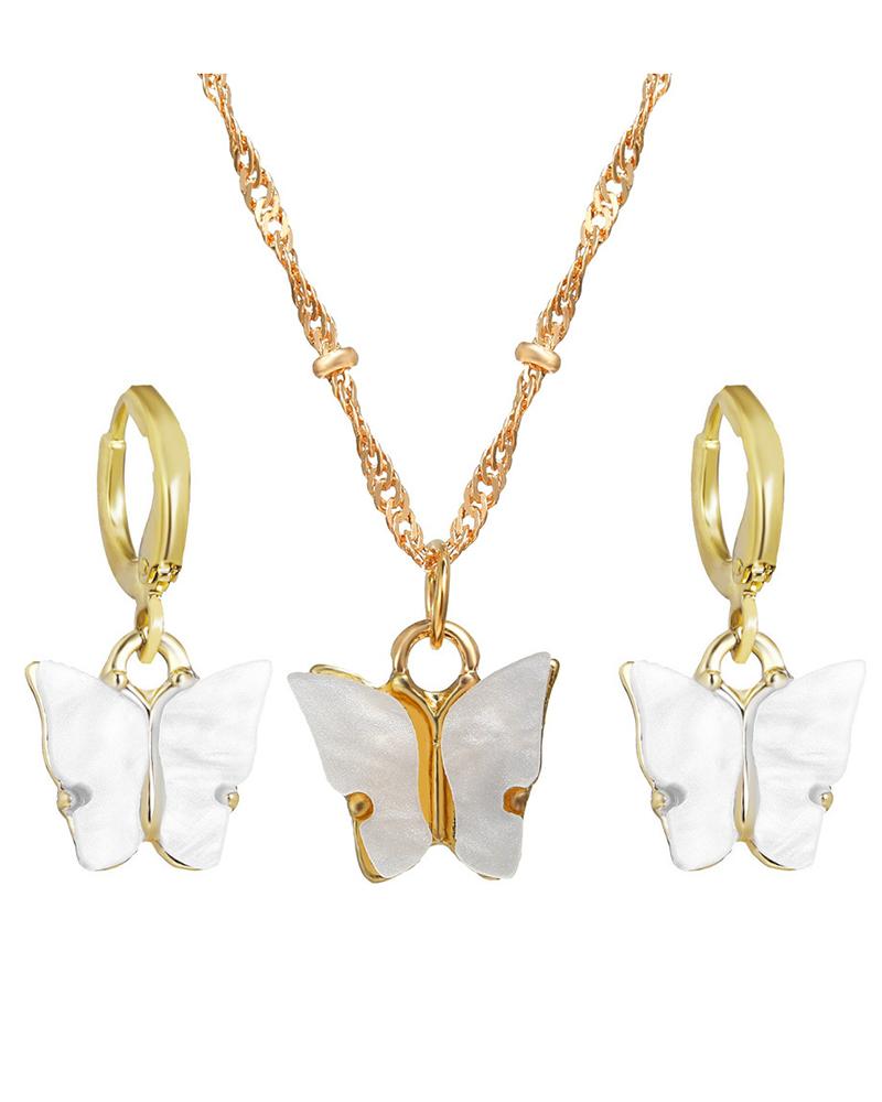 

2PCS Butterfly Pendant Necklace & Earrings Jewelry Set, White