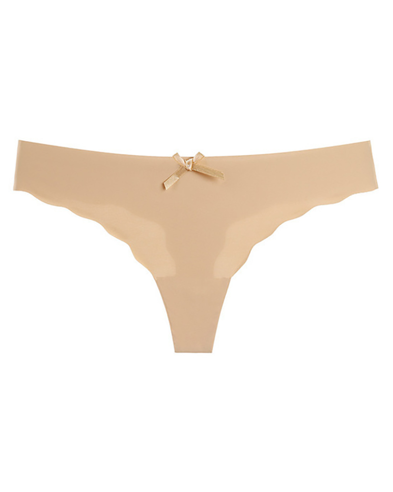 

Bowknot Decor Scallop Trim Seamless Panty, Nude