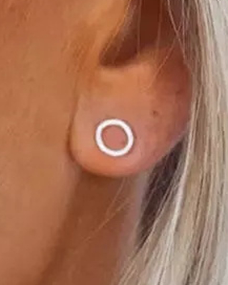 

1Pair Eyelet Open Circle Simple Earrings, Silver