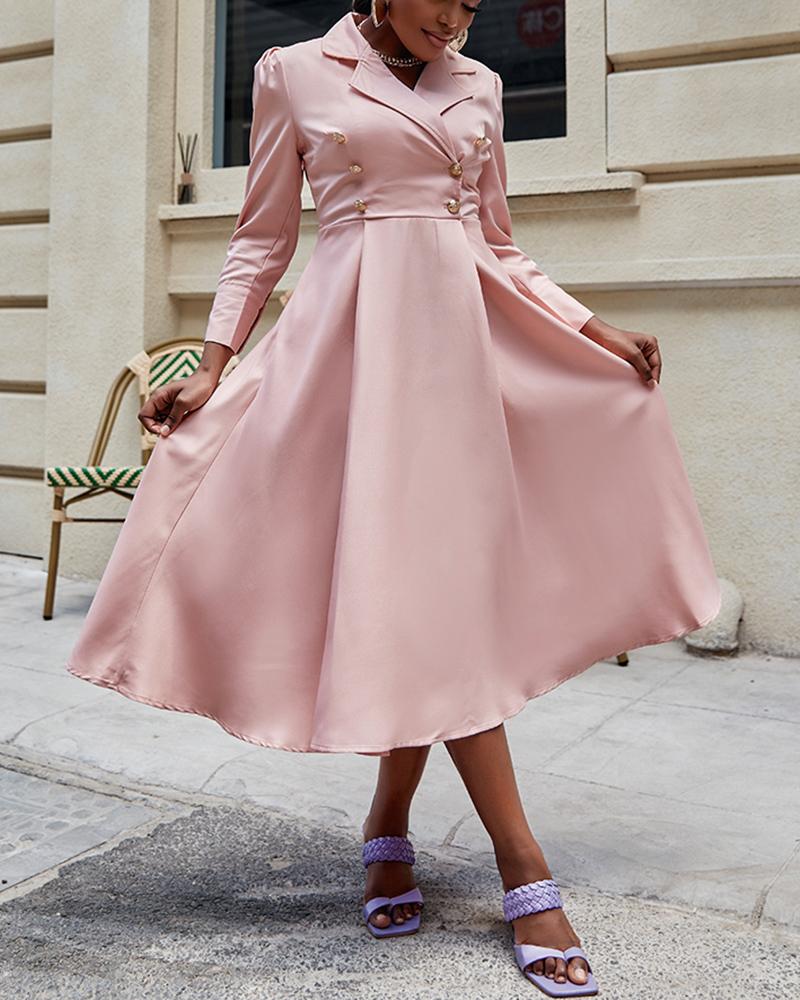 

Puff Sleeve Double Breasted Belted Blazer Dress, Pink