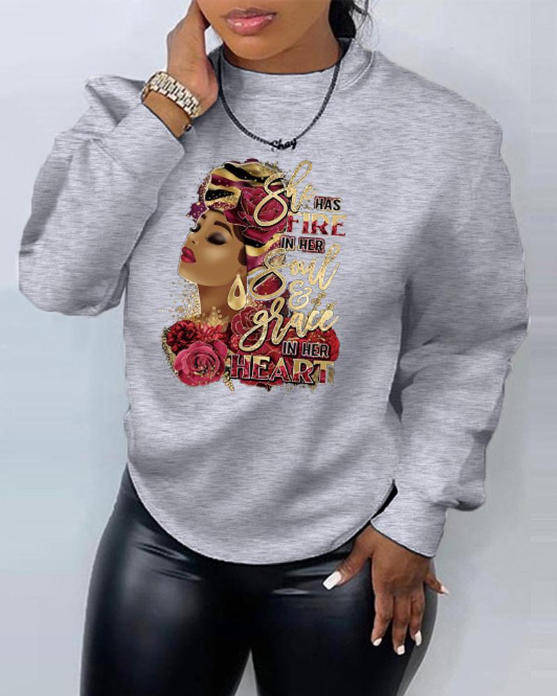 

Plus Size Figure Letter Print Long Sleeve Sweatshirt, Gray