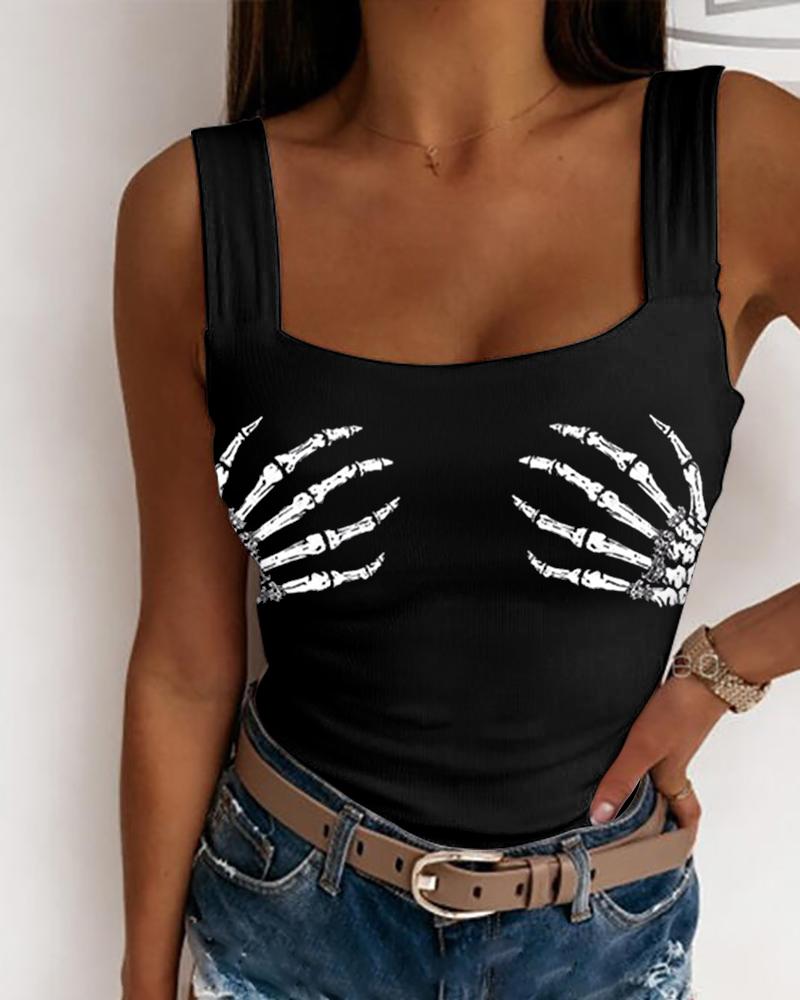 

Halloween Skeleton Hands Print Tank Top, Black