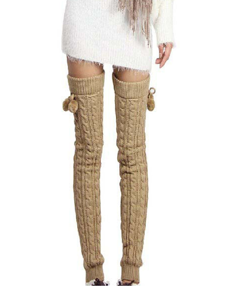 

Cable Knit Leg Warmers Over Knee Thigh High Footless Socks, Khaki