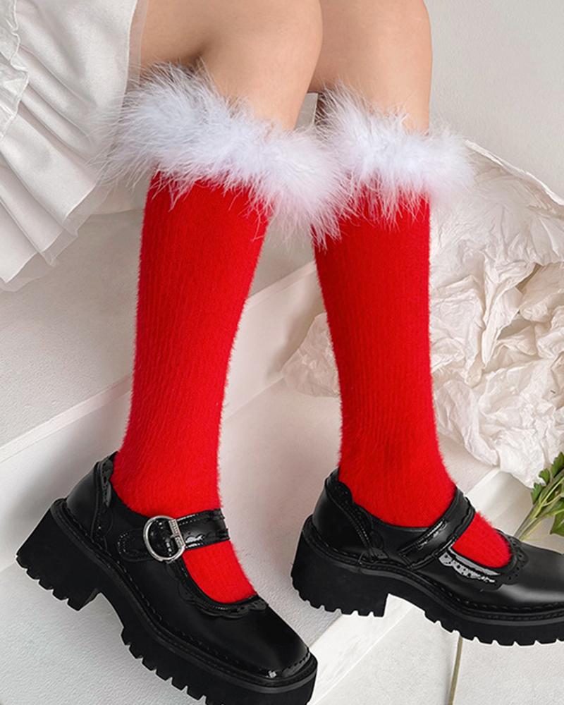 

1Pair Feather Detail Thermal Socks, Red