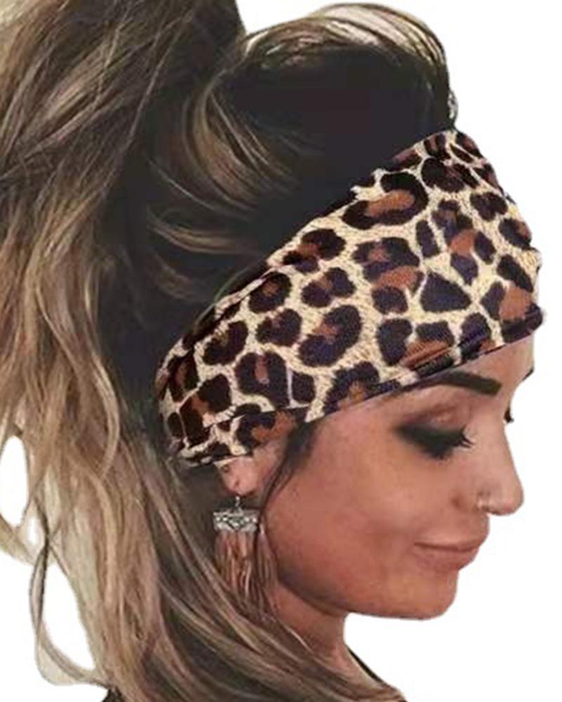 

Cheetah Print Elastic Yoga Sport Wide Headband, Leopard