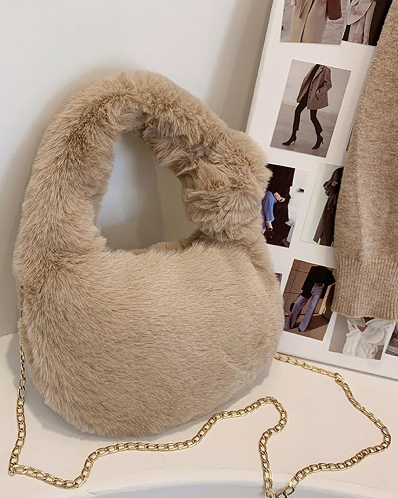 

Tied Detail Fuzzy Shoulder Bag, Khaki