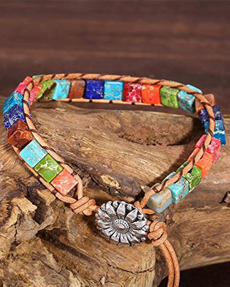 

1pc Rainbow Stone Braided Adjustable Strap Bracelet, Multicolor