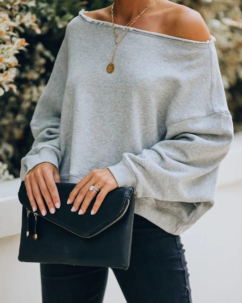 

Plain Long Sleeve Casual Sweatshirt, Gray
