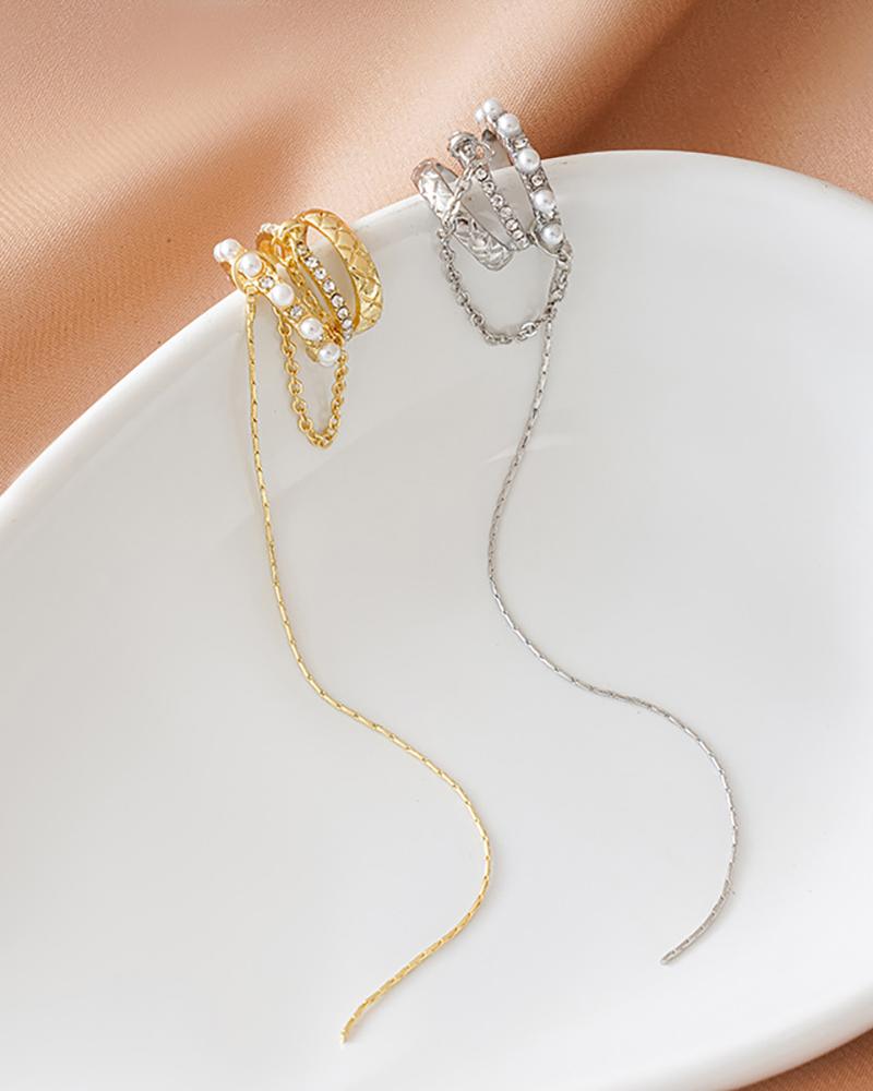

1pcs Rhinestone Decor Tassel Design Ear Climber, Gold