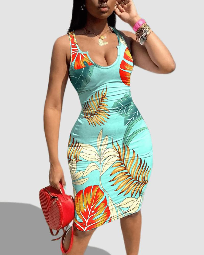 

Tie Dye Tropical Print Bodycon Tank Dress, Style2