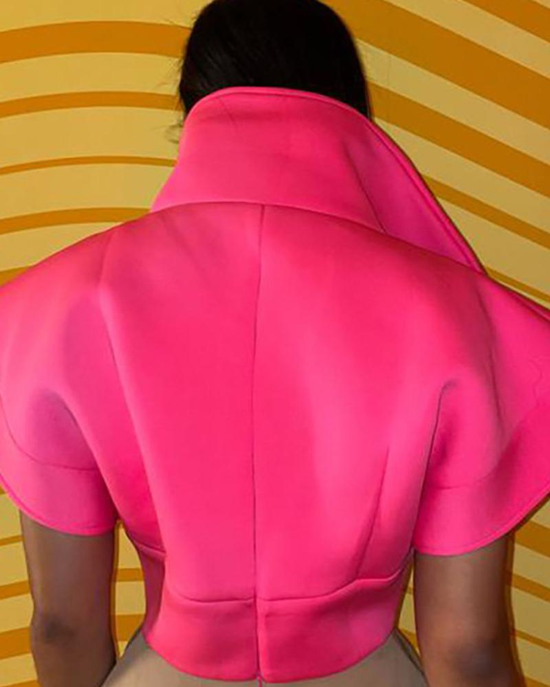 

Button Pocket Design Cap Sleeve Top, Hot pink
