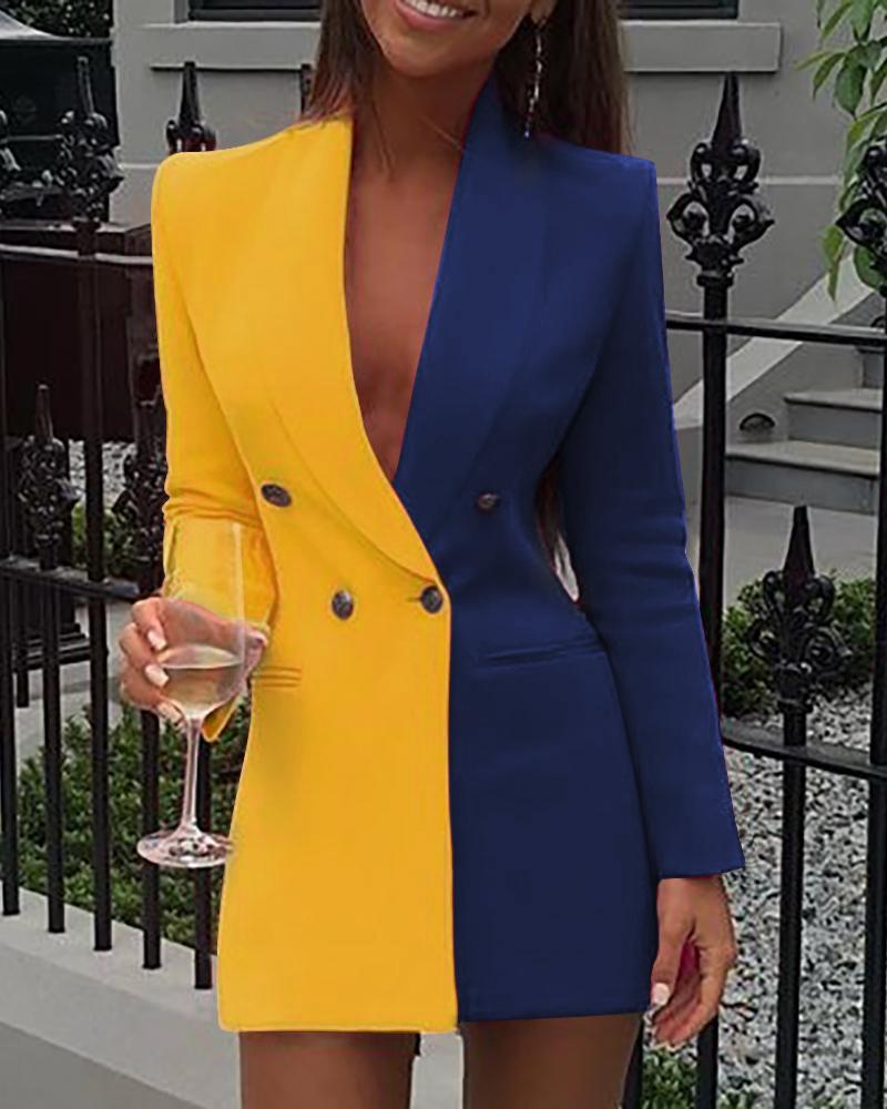 

Colorblock Patchwork Long Sleeve Blazer Dress, Yellow