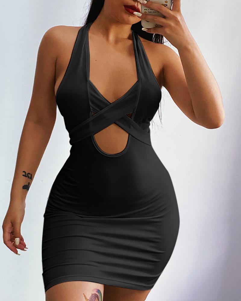 

Halter Backless Cutout Bandage Bodycon Dress, Black