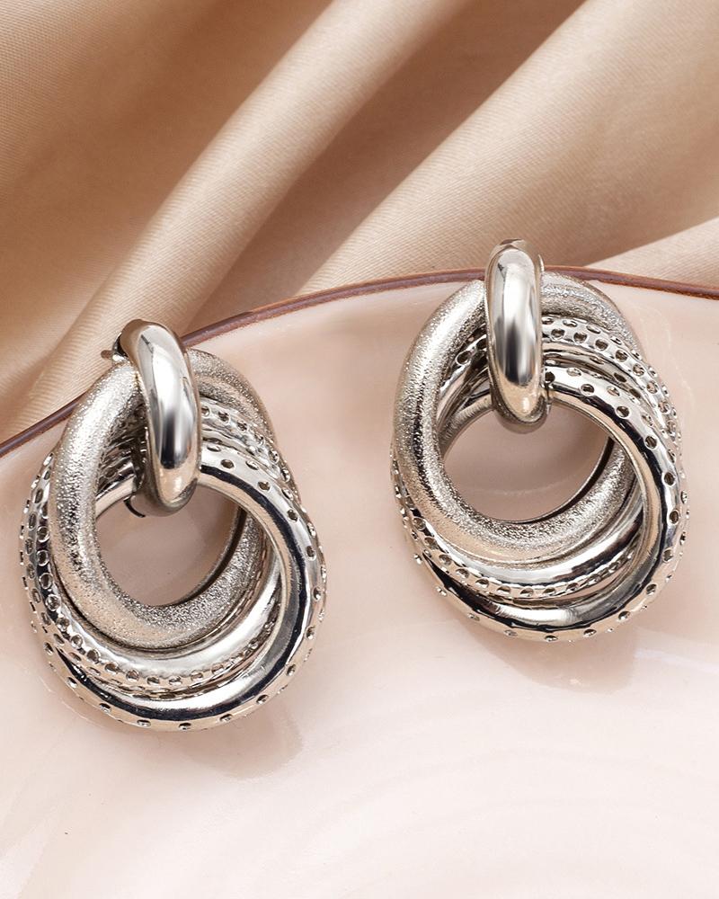 

1Pair Layered Asymmetrical Geometric Earrings, Silver