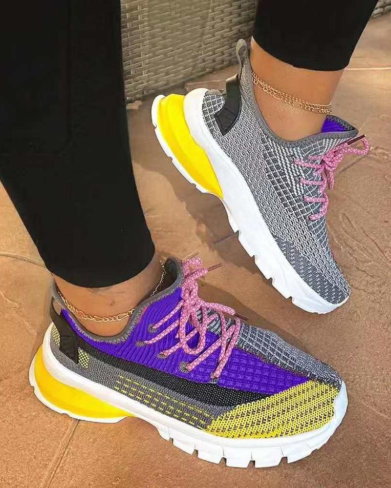 

Knit Colorblock Lace-up Sneakers, Yellow