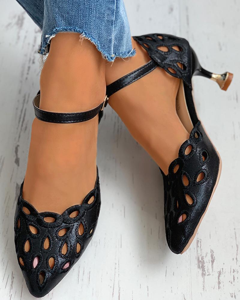 

Hollow Out Pointed Toe Pyramid Heel, Black