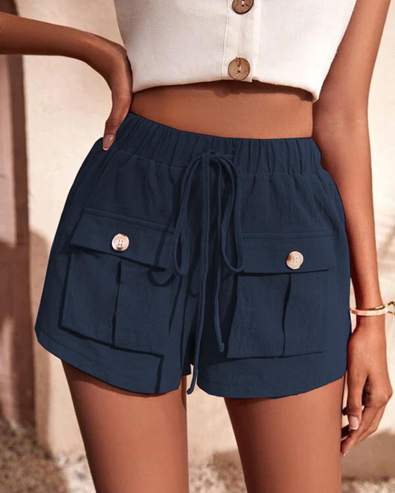 

Pocket Detail Drawstring Waist Casual Shorts, Purplish blue