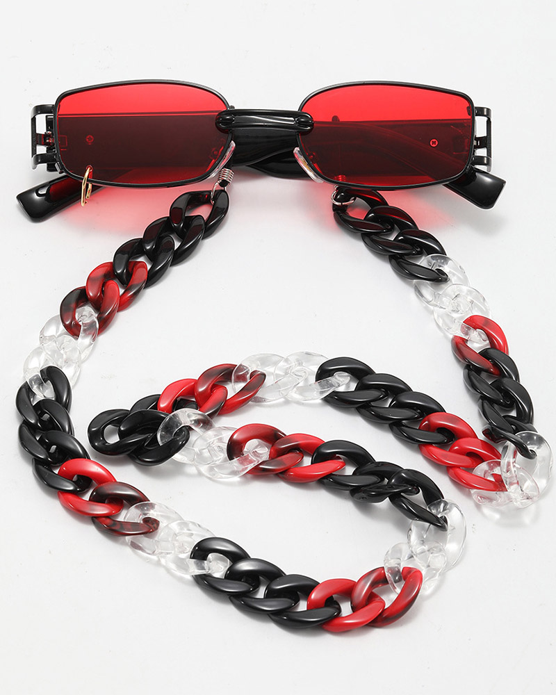 

Metal Frame Chain Decor Sunglasses, Red