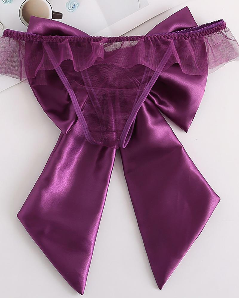 

Sheer Mesh Bowknot Design Panty, Purple