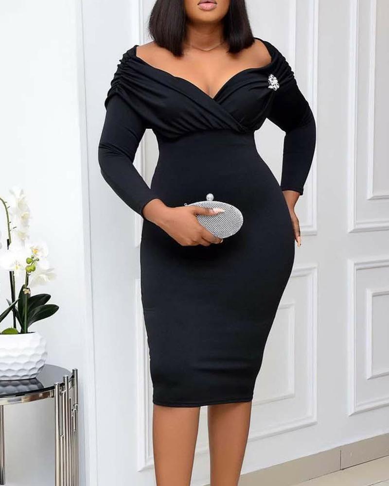 

Logo Print Long Sleeve Midi Wrap Dress, Black