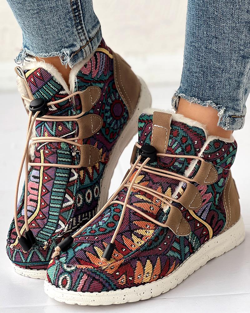 

Tribal Lined Lace-up Ankle Boots, Multicolor