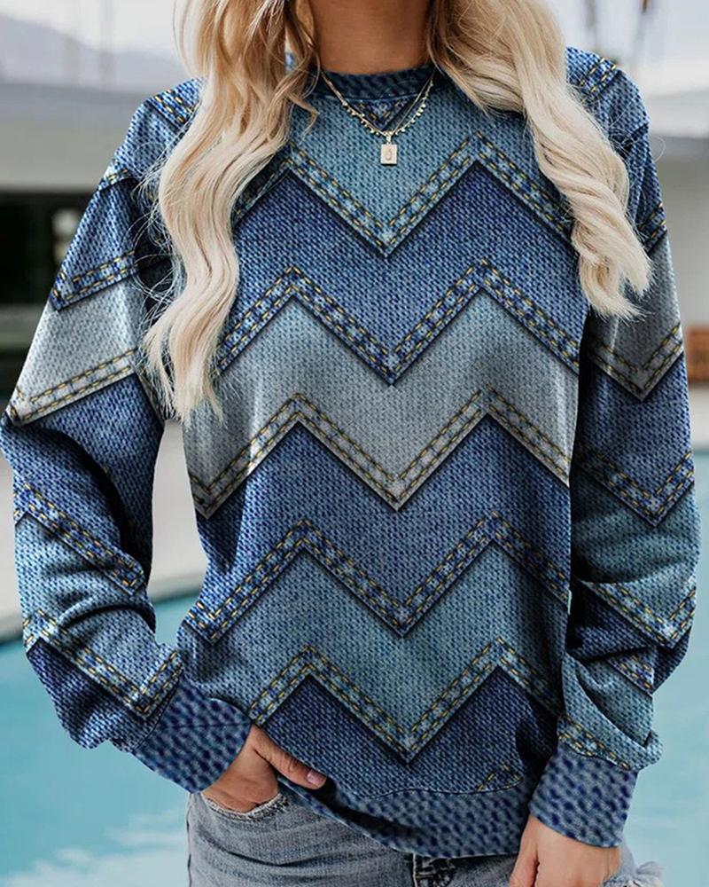 

Geometric Print Long Sleeve Sweatshirt, Dark blue