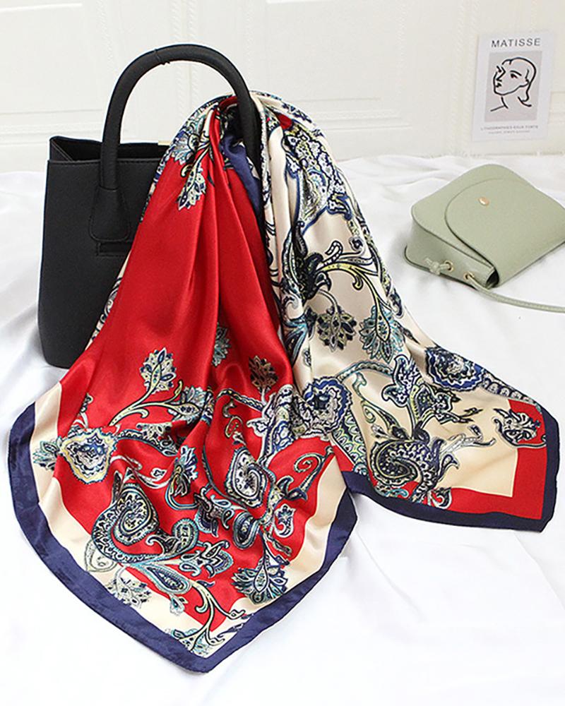 

Graphic Print Vintage Satin Square Silk Scarf, Red