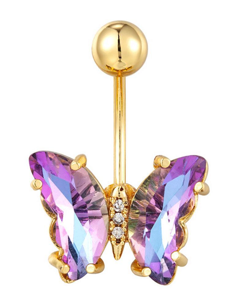 

1pc Crystal Stone Butterfly Shaped Belly Ring, Style5