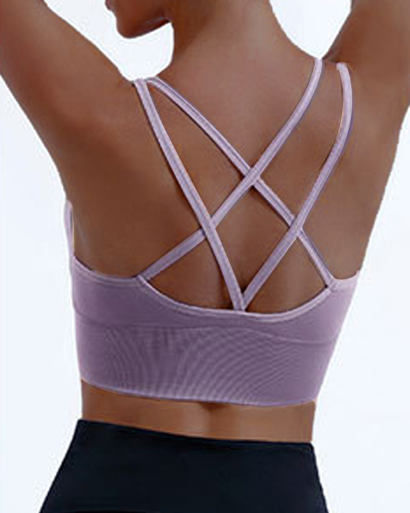 

Crisscross Backless Sports Bra, Purple