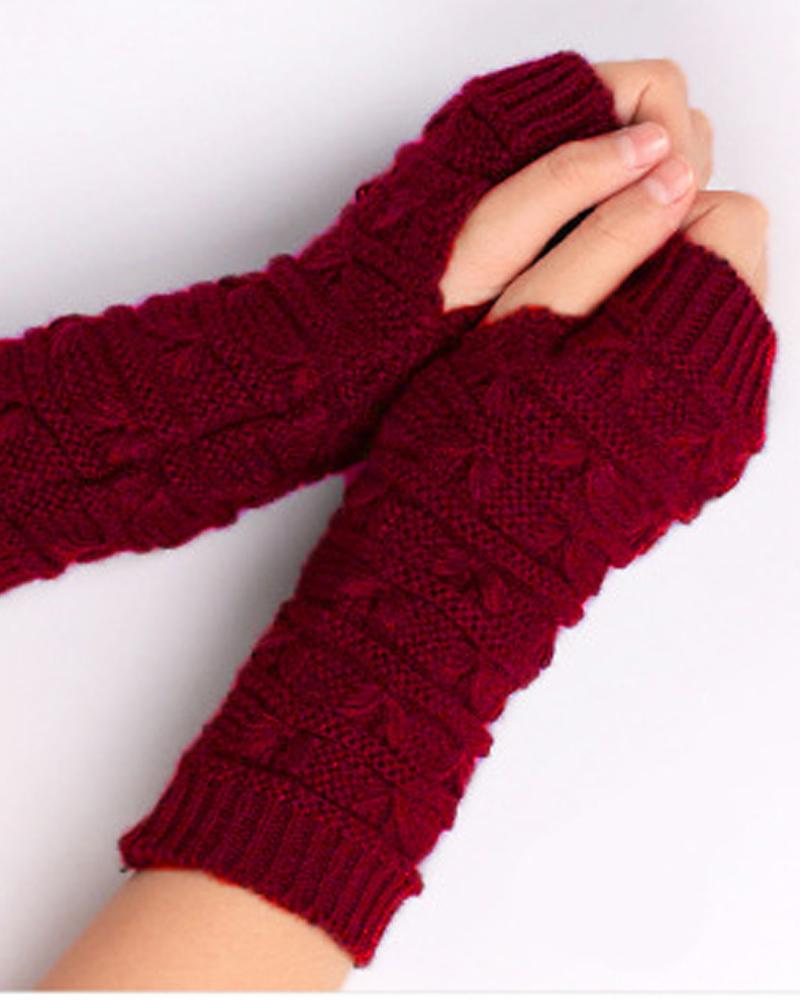 

1Pair Knit Fingerless Gloves, Wine red