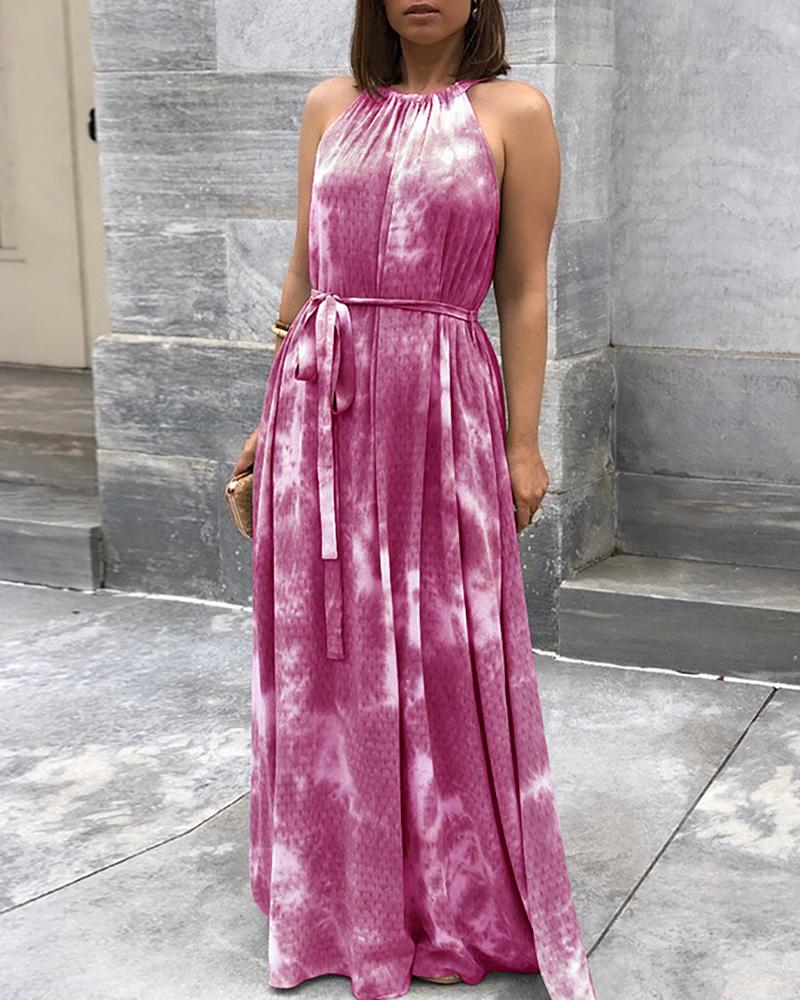 

Tie Dye Print Knotted Back Maxi Dress, Red