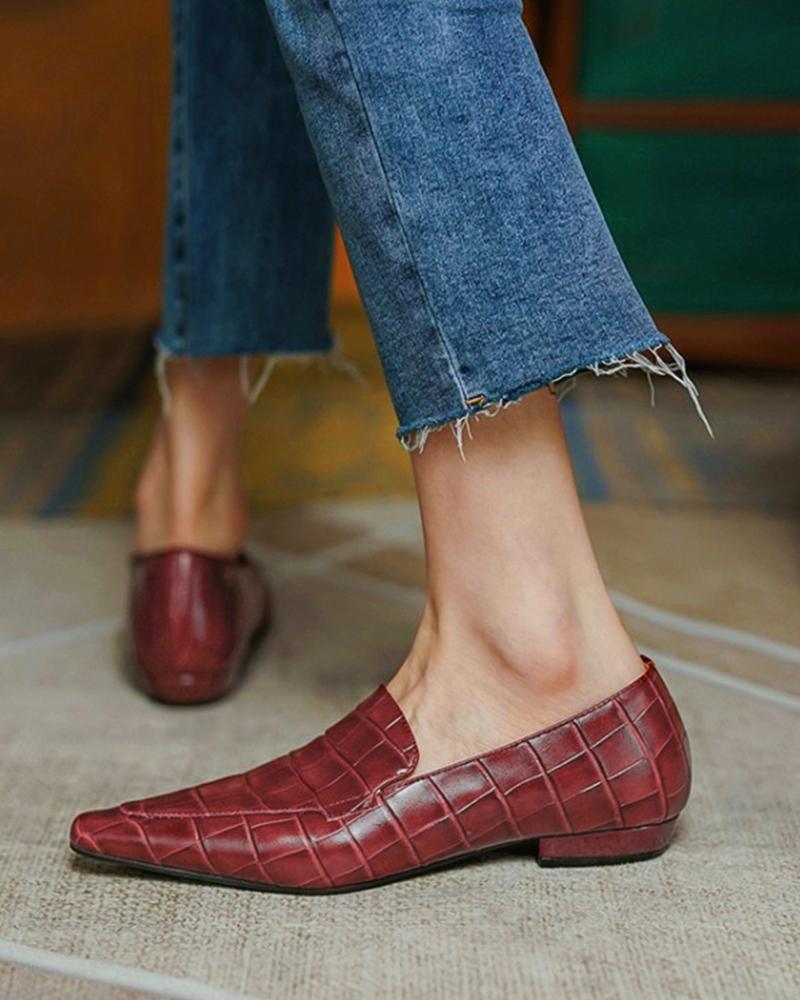 

Square Toe Croc Embossed Loafers, Brown