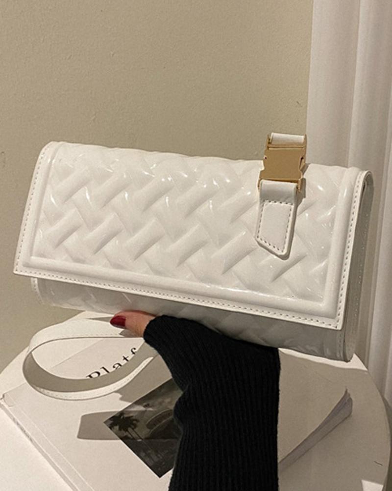 

Quilted Flap Rectangular Shoulder Bag, White