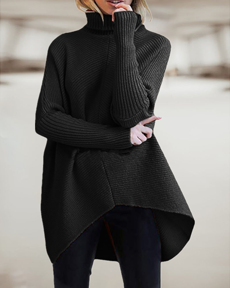 

Batwing Sleeve High Neck Long Sleeve Sweater, Black