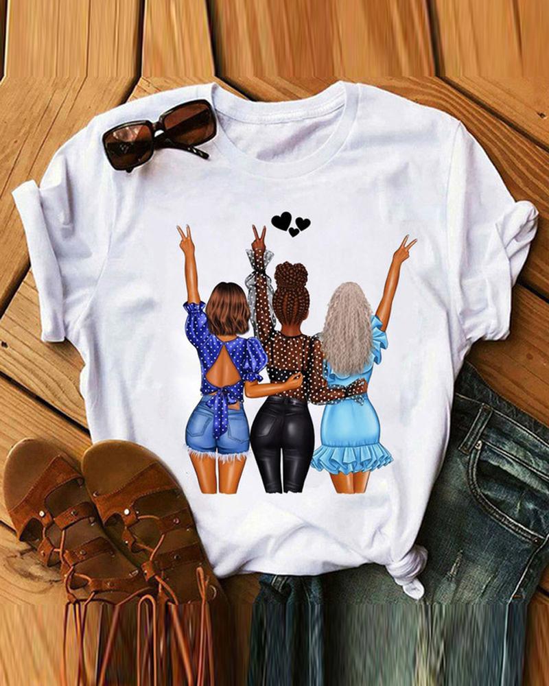 

Figure Heart Print Short Sleeve Casual T-shirt, White