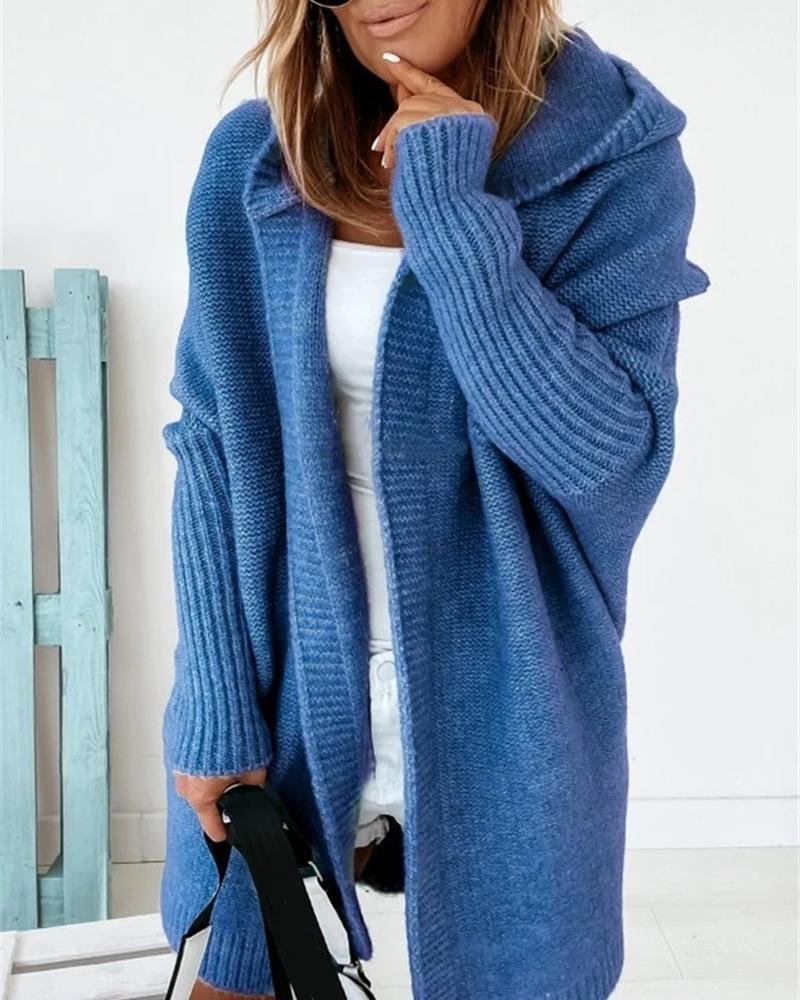 

Batwing Sleeve Hooded Knit Cardigan, Blue