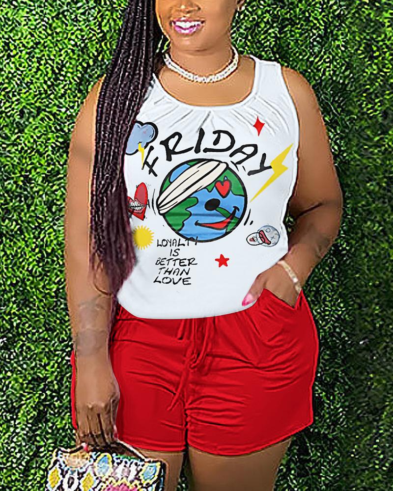 

Friday Loyalty Is Better Than Love Graphic Print Tank Top & Shorts Set, Red
