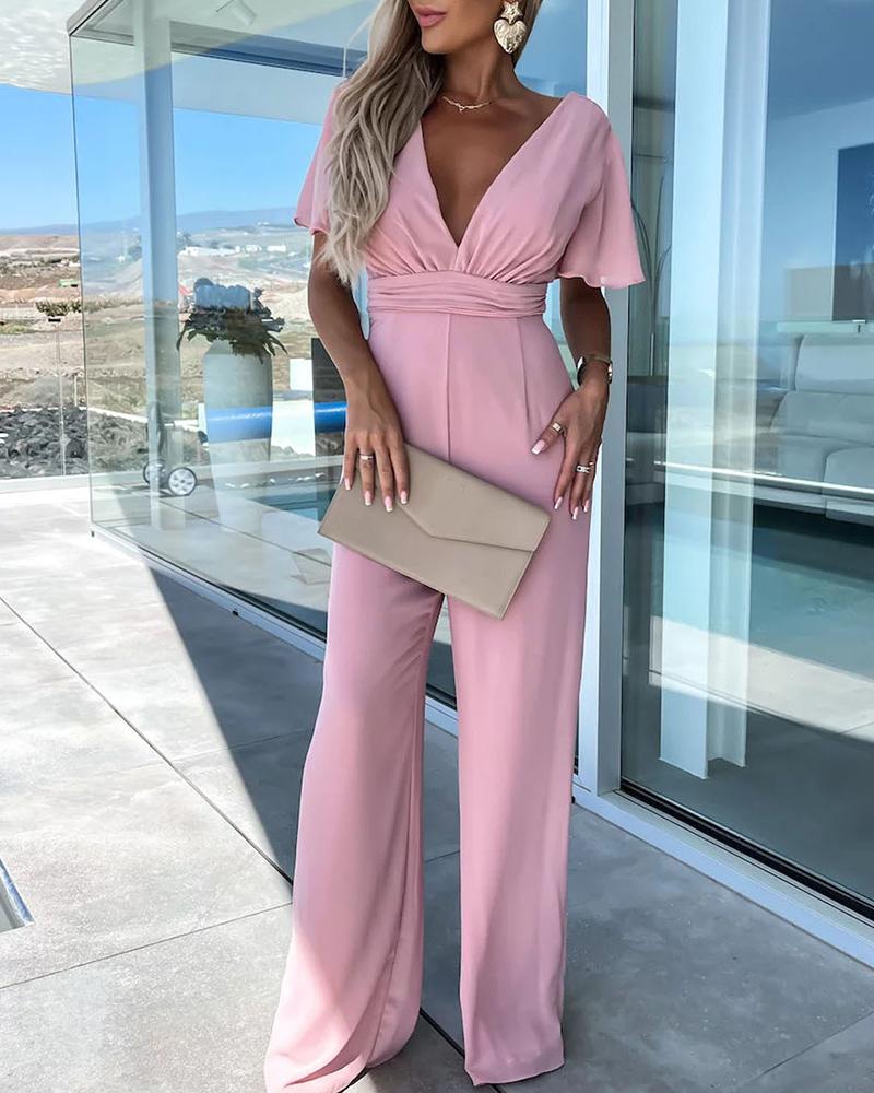 

Plunge Wide Leg Jumpsuit, Pink