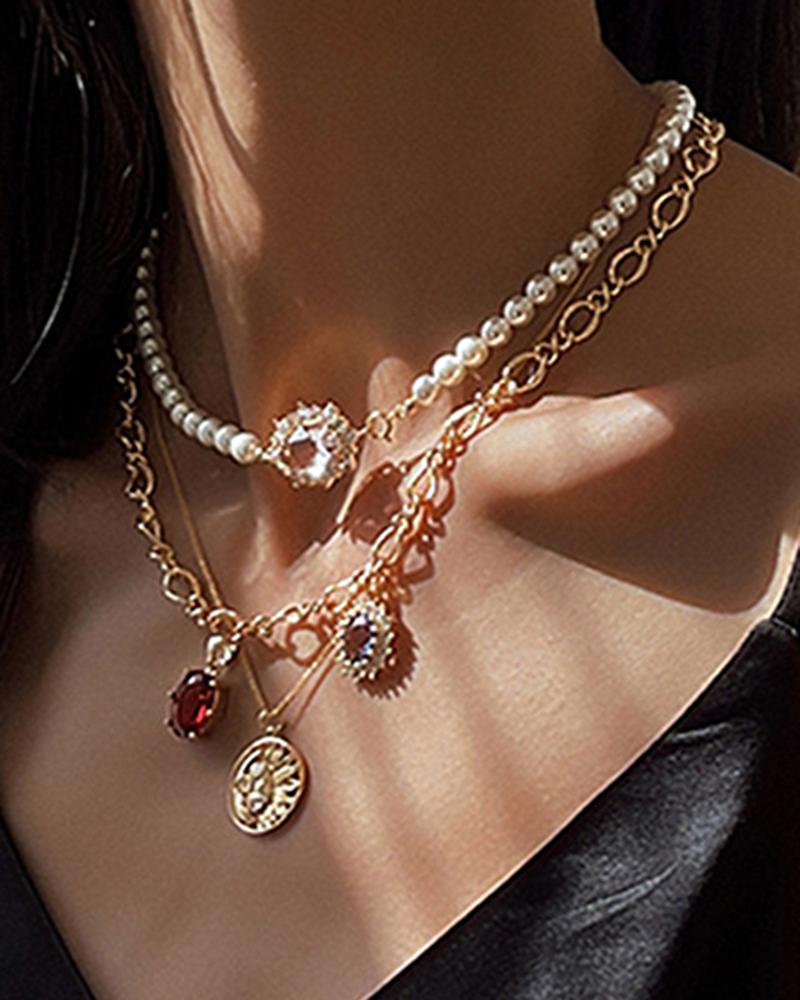 

1pc Beaded Gem Stone Pendant Necklace, Style2