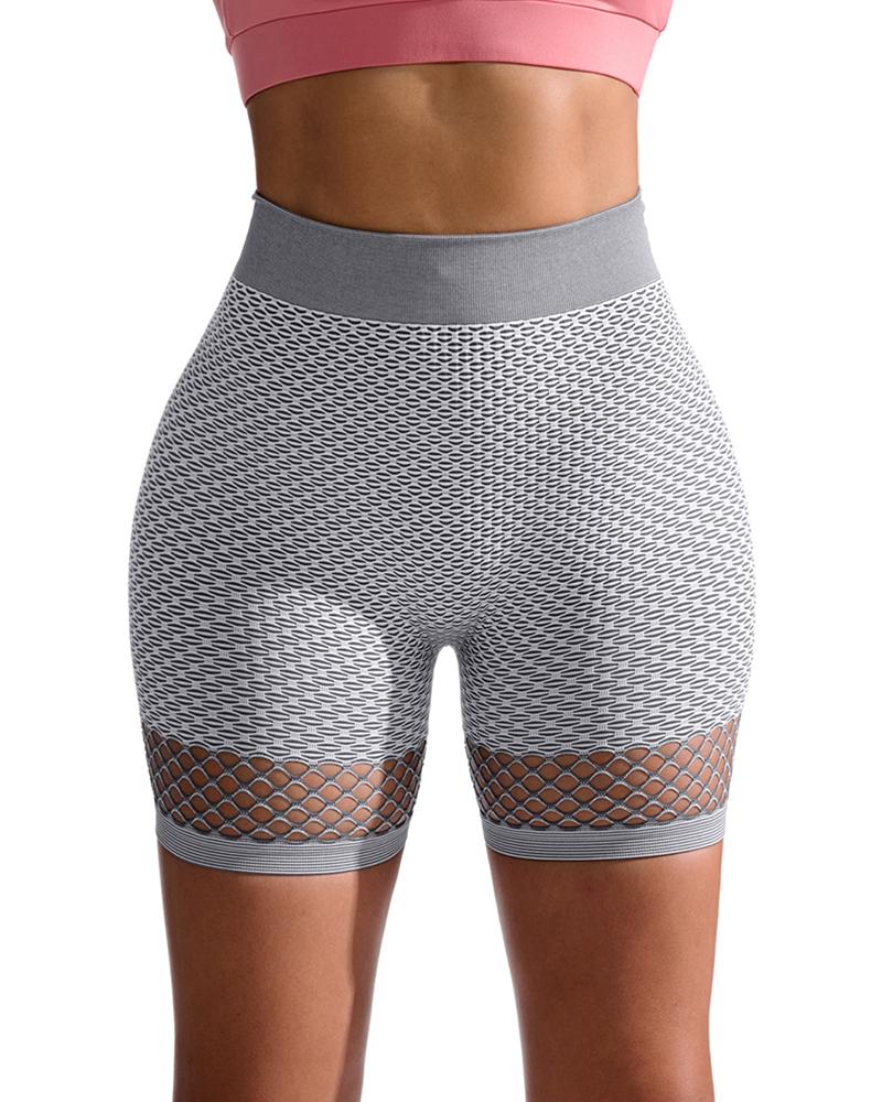 

High Waist Fishnet Decor Active Shorts, White