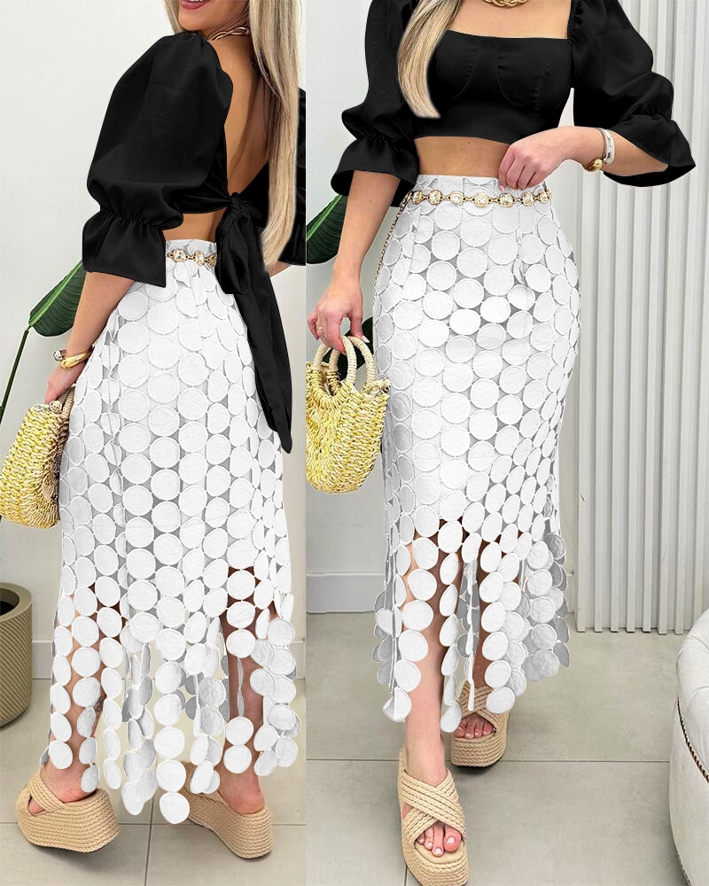 

Hollow-out Boho Tassel Slim Fit Bodycon Long Skirt, White