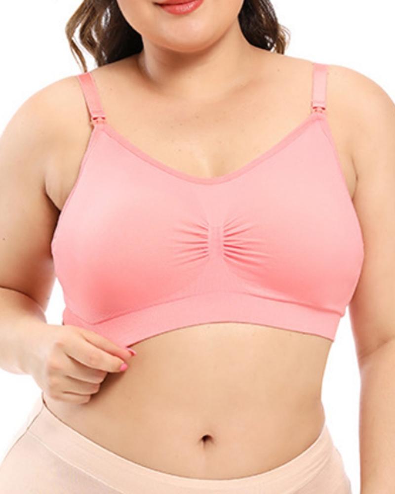 

Plus Size Ruched Adjustable Strap Wireless Lifting Bra, Pink