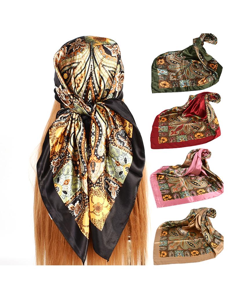 

Vintage Paisley Print Satin Square Scarf Headband, Black