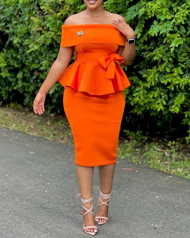 

Ruffle Hem Bowknot Top & Skirt Set, Orange