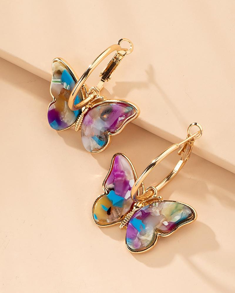 

1Pair Colorful Butterfly Small Hoop Earrings, Multicolor