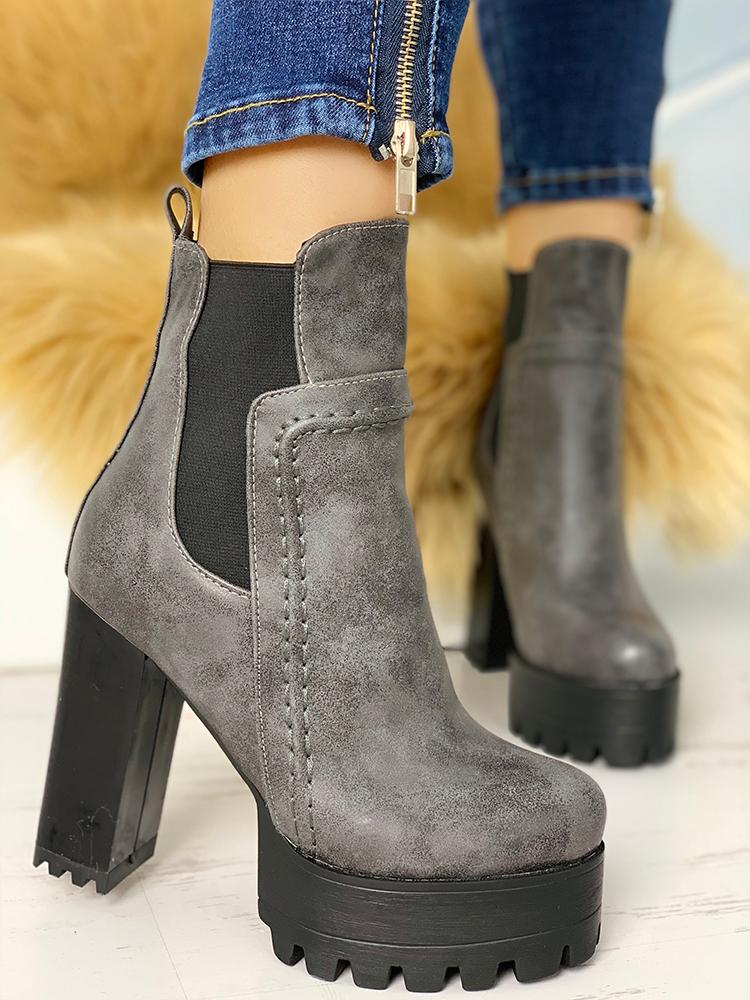 

Platform Non-Slip Chunky Heeled Boots, Gray